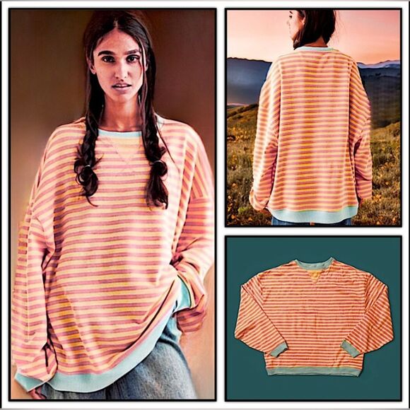 Free People Classic Striped Crew Neck Sweatshirt - Picture 3 of 16